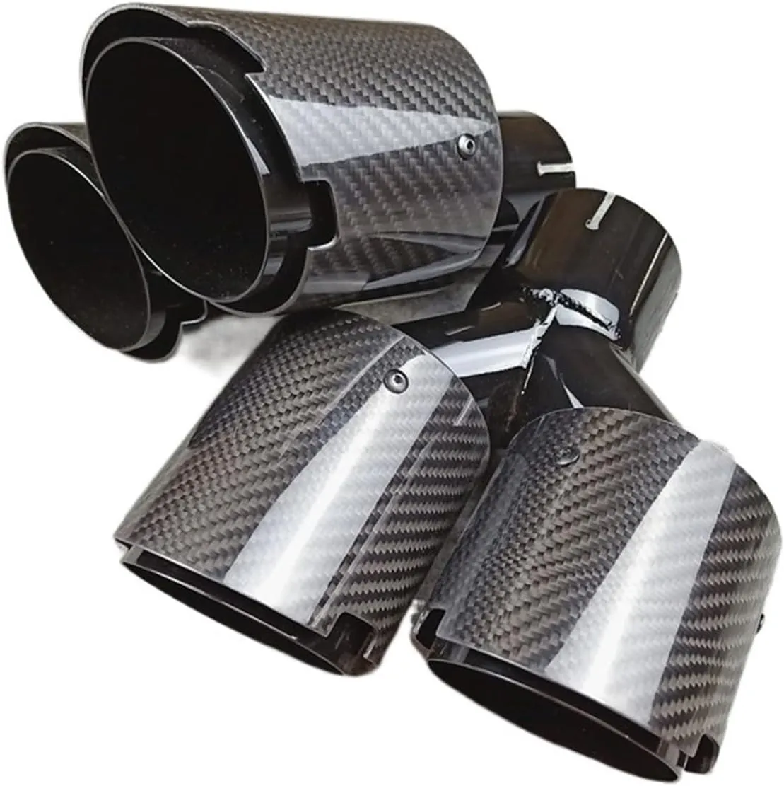 1 Pair Inlet 51mm Glossy Carbon Fiber Y Exhaust Tips Black Stainless Steel Compatible For Akrapovic Carbon Muffler Nozzles Exhaust Tip(IN 60 OUT 114 MM)