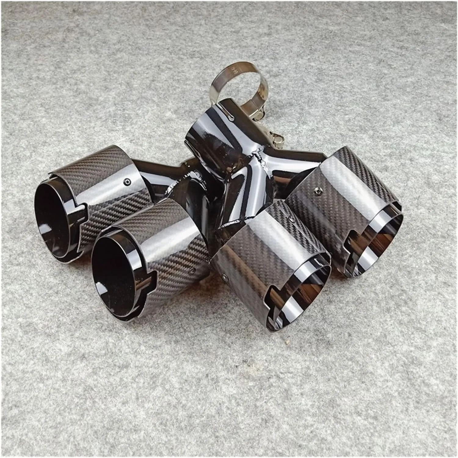 1 Pair Inlet 51mm Glossy Carbon Fiber Y Exhaust Tips Black Stainless Steel Compatible For Akrapovic Carbon Muffler Nozzles Exhaust Tip(IN 60 OUT 114 MM)