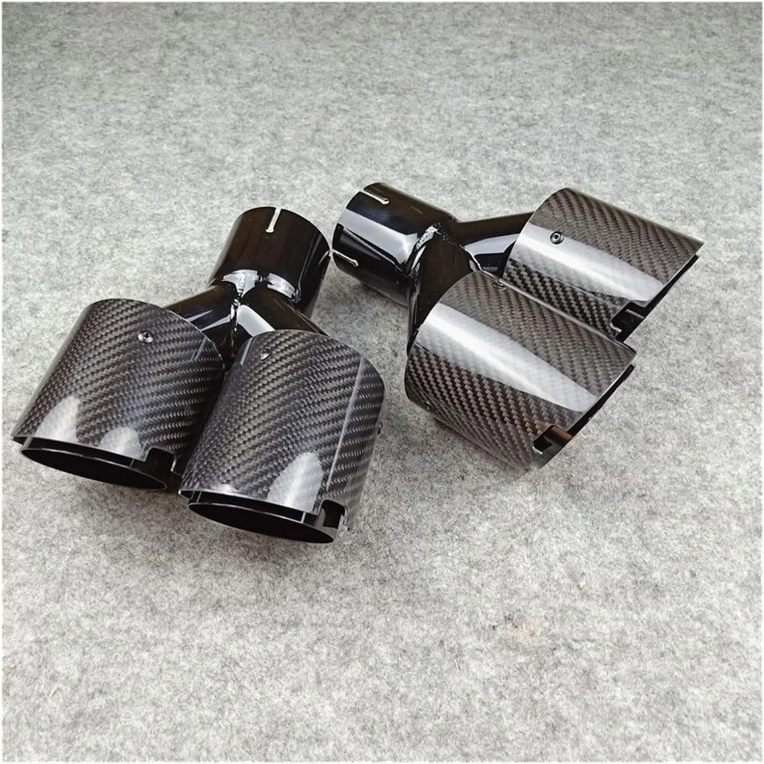 1 Pair Inlet 51mm Glossy Carbon Fiber Y Exhaust Tips Black Stainless Steel Compatible For Akrapovic Carbon Muffler Nozzles Exhaust Tip(IN 60 OUT 114 MM)