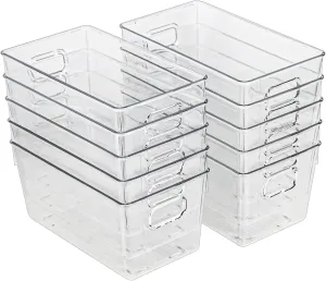 10 PACK Clear Storage Bins Clear Storage Containers for Kitchen Pantry Organization, Organizing Bins with Built in Handles, Cabinet Organizers