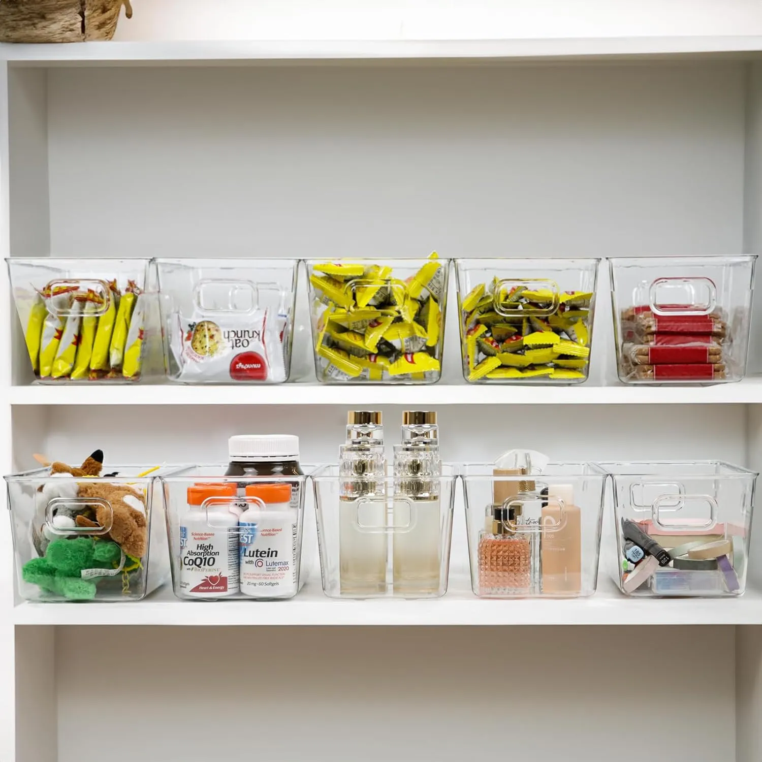 10 PACK Clear Storage Bins Clear Storage Containers for Kitchen Pantry Organization, Organizing Bins with Built in Handles, Cabinet Organizers