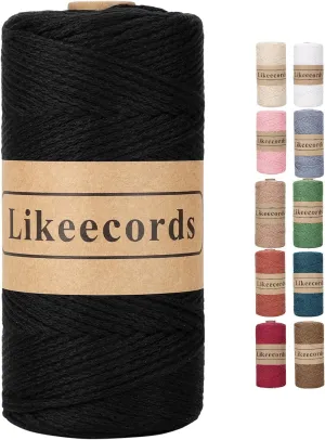 100% Cotton Crochet Bag Cord 2mm 170m Macrame Cord 2mm Crochet Thread Macrame Rope Gift for Knitter (Black)