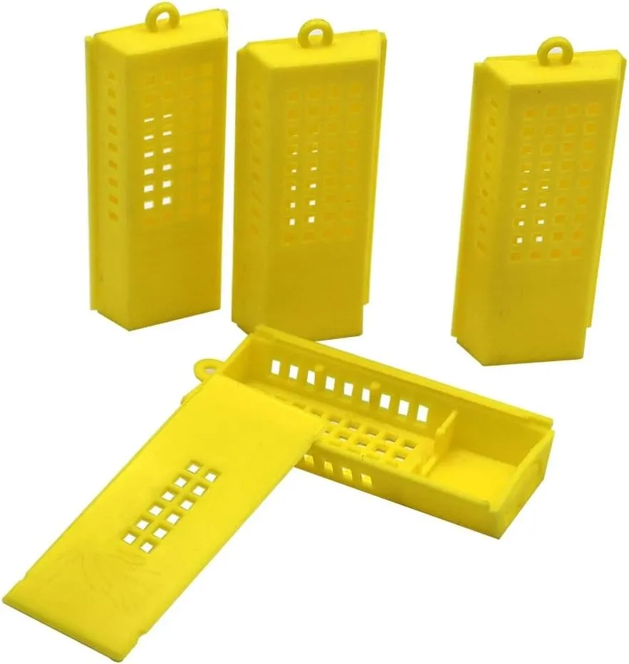 100Pcs Queen Bee Transport Cages Bee Queen Rearing Cage Cell Plastic Post Transmit Move Mail New King Transparent Yellow/White(Yellow)