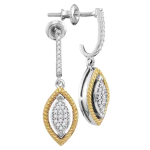10kt Two-tone Gold Womens Round Diamond Rope Oval Dangle Earrings 1/8 Cttw