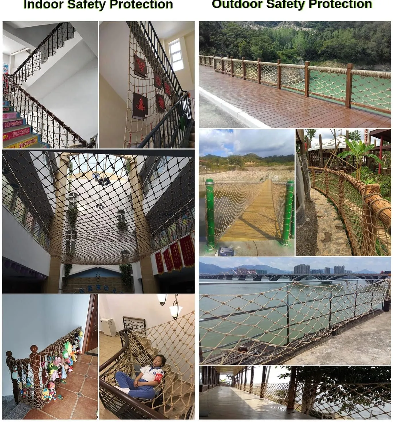 12mm Safety Netting for Playground Fence and Balcony - Child/Pet Fall Protection Mesh with Reinforced Jute Rope, Stair Banister Guard and Trellis Grid System