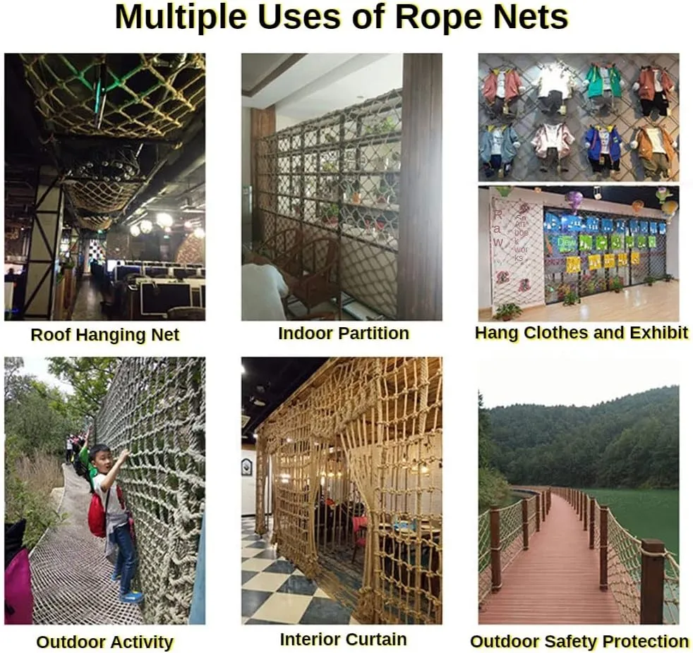 12mm Safety Netting for Playground Fence and Balcony - Child/Pet Fall Protection Mesh with Reinforced Jute Rope, Stair Banister Guard and Trellis Grid System