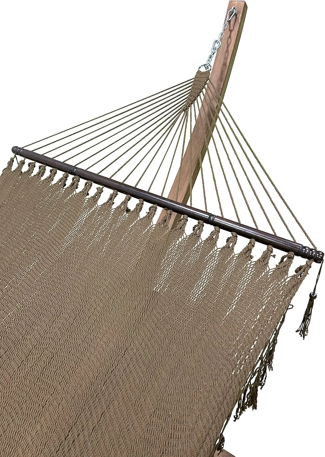 14 Ft. Wooden Arc Hammock Stand   Deluxe Hand Woven Bohemian Chic Rope Hammock Bed. 2 Person Bed. 450 LB Capacity(Teak Stain/Brown)