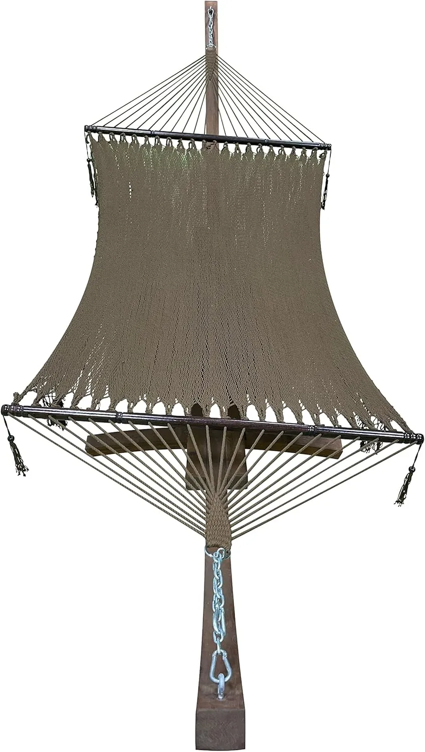 14 Ft. Wooden Arc Hammock Stand   Deluxe Hand Woven Bohemian Chic Rope Hammock Bed. 2 Person Bed. 450 LB Capacity(Teak Stain/Brown)