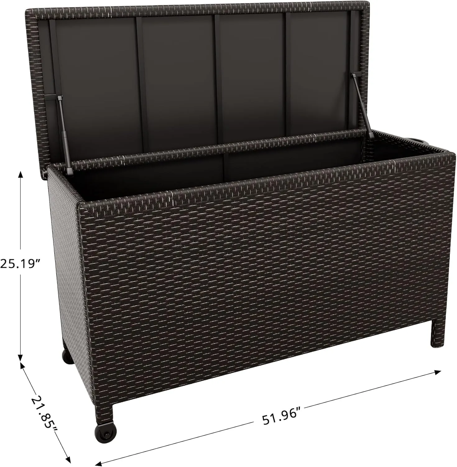 150 Gallon Outdoor Wicker Storage Box,Waterproof Deck Box with Wheels and Pneumatic Rod,Portable Storage Chest Organization for Indoor& Outside, Garden Tools,Cushions,Pillows and Pool Supplies,Brown
