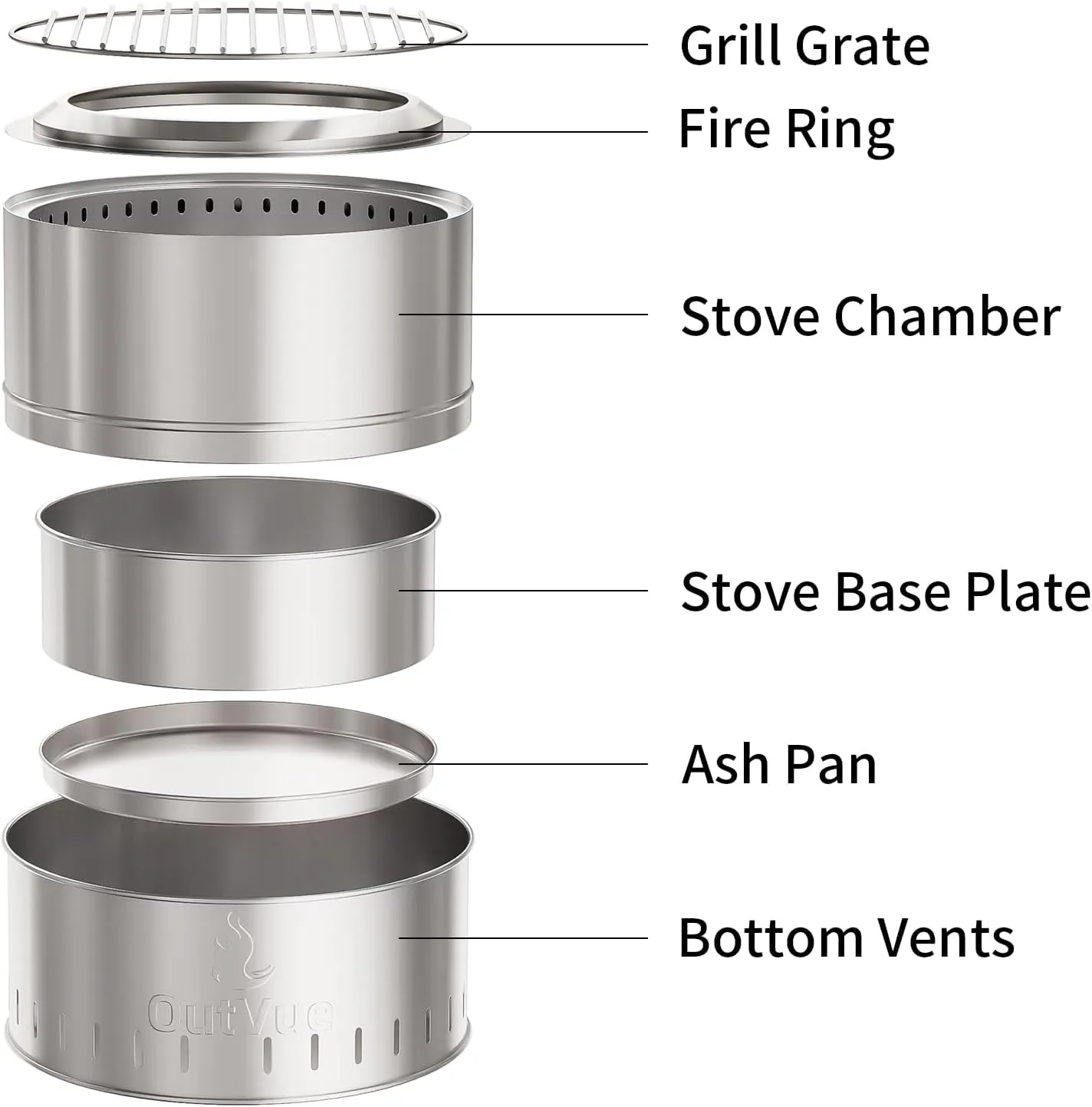 15.5 inch Stainless Steel Smokeless Fire Pit with Tote Bag, Outdoor Smokeless Firepit, Wood Burning Fire Pits for Camping, Bonfire, Low Smoke Firepit for Outside (Vertical Hole)