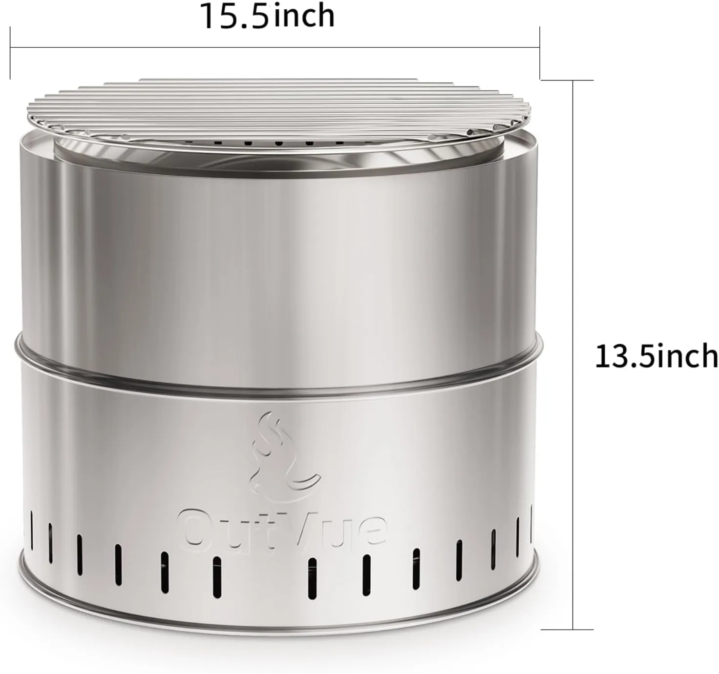 15.5 inch Stainless Steel Smokeless Fire Pit with Tote Bag, Outdoor Smokeless Firepit, Wood Burning Fire Pits for Camping, Bonfire, Low Smoke Firepit for Outside (Vertical Hole)