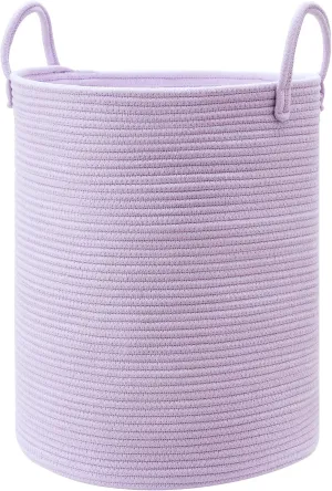 15Dx20H inches Large Purple Hamper Laundry Basket for Nursery Kids Tall Lavender Blanket Basket for Girls Cotton Rope Lilac Clothes Hamper in Bedroom 60L Capacity