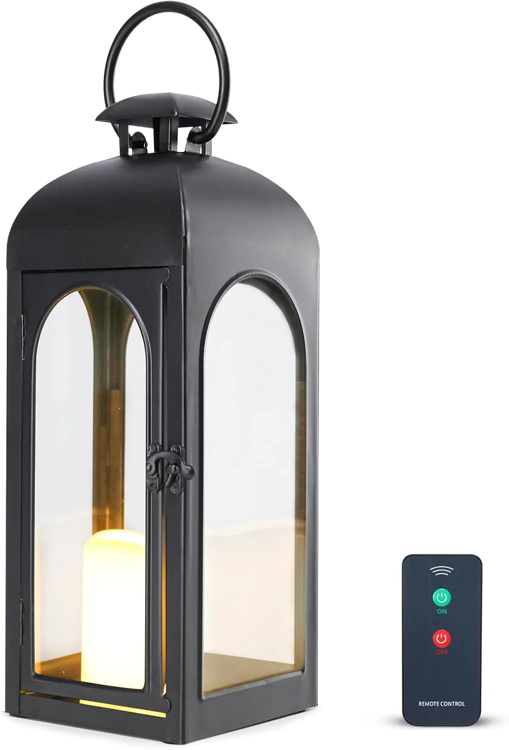 16 Inches Metal and Stainless Steel Glass Decorative Lantern with Electronic Wax Effect - Indoor/Outdoor Decorative Lighting, Handcrafted Aesthetic, Perfect for Home, Parties, and Holiday Decor