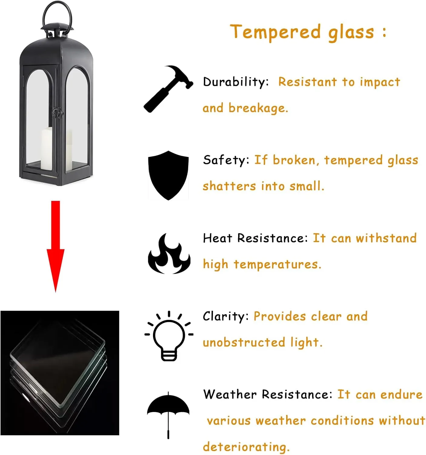 16 Inches Metal and Stainless Steel Glass Decorative Lantern with Electronic Wax Effect - Indoor/Outdoor Decorative Lighting, Handcrafted Aesthetic, Perfect for Home, Parties, and Holiday Decor