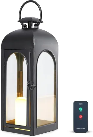 16 Inches Metal and Stainless Steel Glass Decorative Lantern with Electronic Wax Effect - Indoor/Outdoor Decorative Lighting, Handcrafted Aesthetic, Perfect for Home, Parties, and Holiday Decor