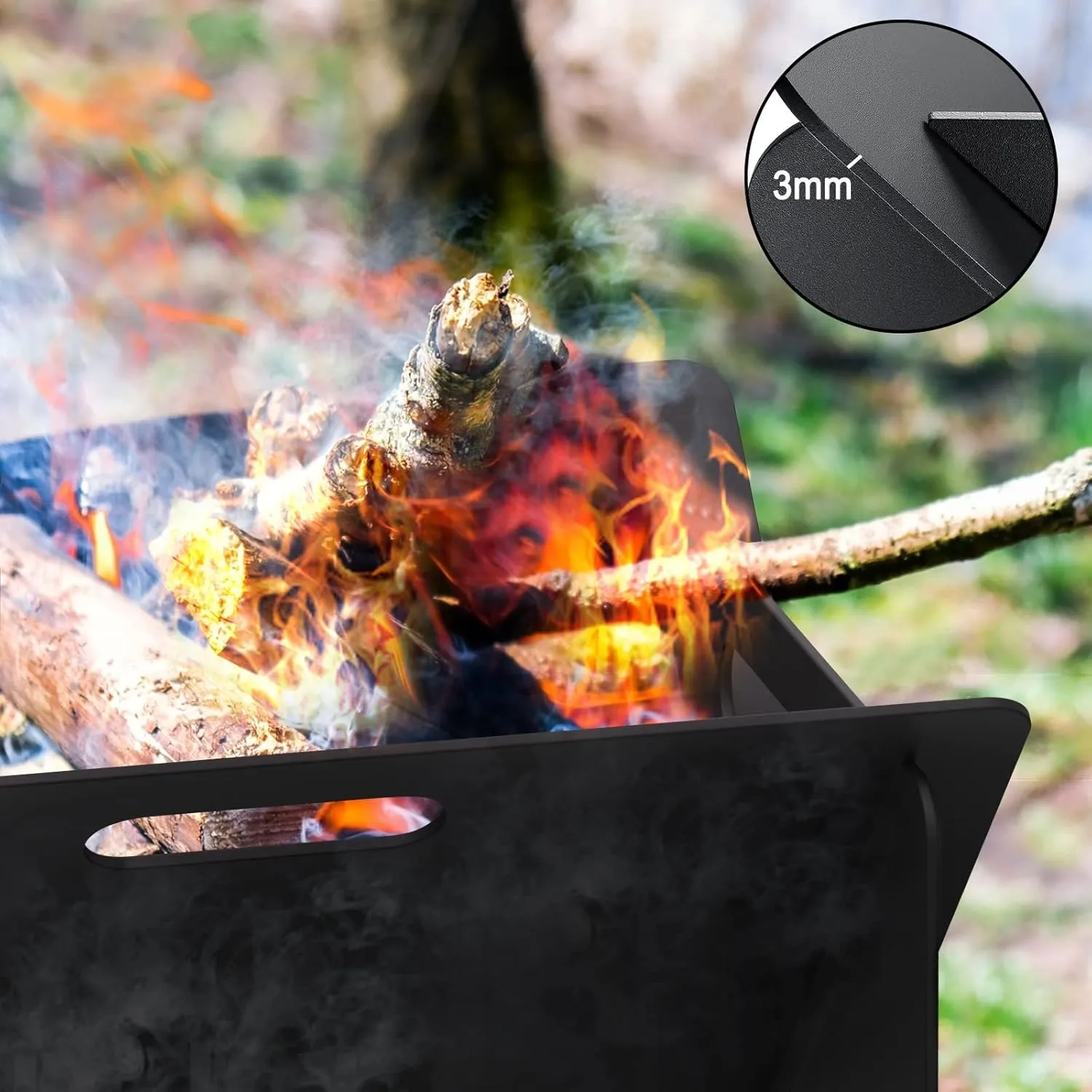 18 inch Fire Pit, Outdoor Portable Firepit with BBQ Tray, Detachable Camping Steel Fire Pits for Backyard, Patio, Picnic, Bonfire, Garden (Black-Small)