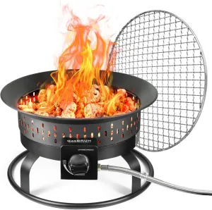 19″ Outdoor Portable Propane Fire Pit with Grill Grate, Cover&Carry Handle,Fireplace,60,000 BTU Propane Firepit,Portable Gas Fire Pit for Outside Patio, Backyard, Camping,RV, Smokeless Gas Firebowl