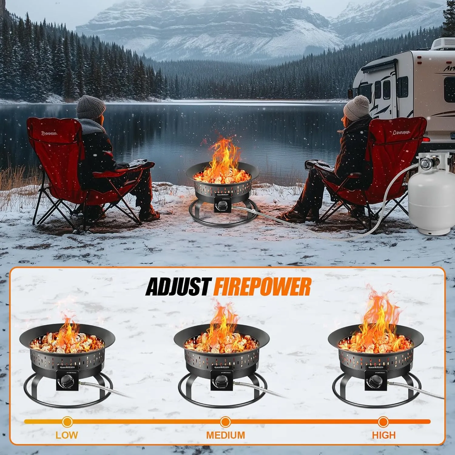 19″ Outdoor Portable Propane Fire Pit with Grill Grate, Cover&Carry Handle,Fireplace,60,000 BTU Propane Firepit,Portable Gas Fire Pit for Outside Patio, Backyard, Camping,RV, Smokeless Gas Firebowl