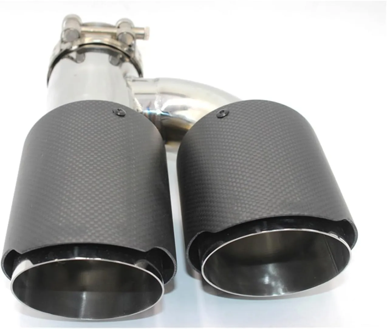 1Pair H Type Double Outlet Carbon Fiber Exhaust System Tip Universal Muffler Tips Dual tip Quad Tips Compatible For Akrapovic(73mm in-114mm out)
