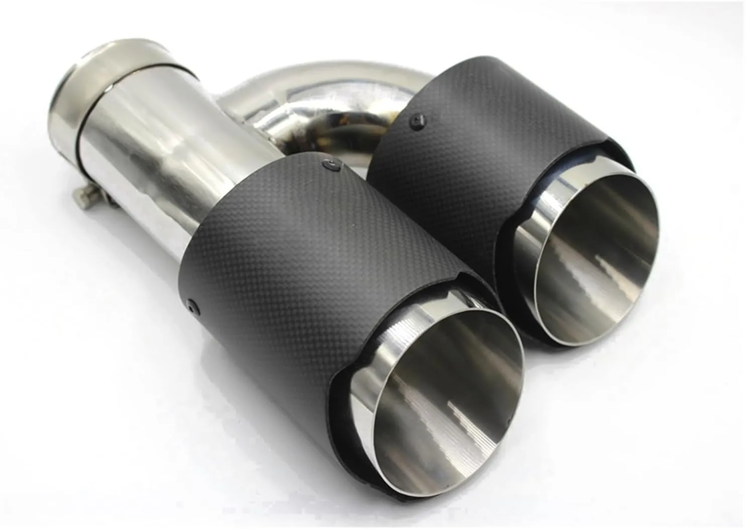 1Pair H Type Double Outlet Carbon Fiber Exhaust System Tip Universal Muffler Tips Dual tip Quad Tips Compatible For Akrapovic(73mm in-114mm out)
