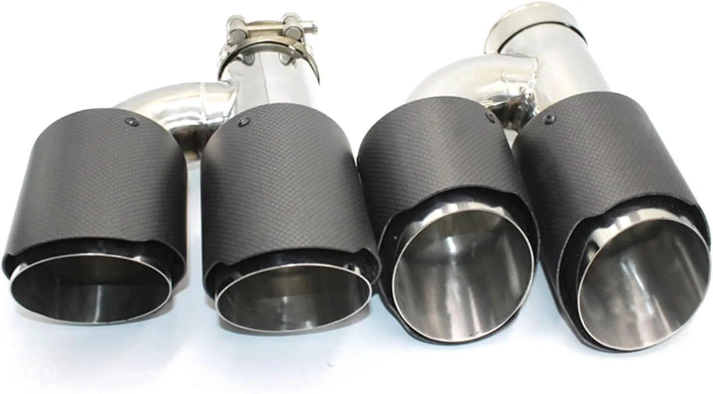 1Pair H Type Double Outlet Carbon Fiber Exhaust System Tip Universal Muffler Tips Dual tip Quad Tips Compatible For Akrapovic(73mm in-114mm out)