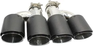 1Pair H Type Double Outlet Carbon Fiber Exhaust System Tip Universal Muffler Tips Dual tip Quad Tips Compatible For Akrapovic(73mm in-114mm out)