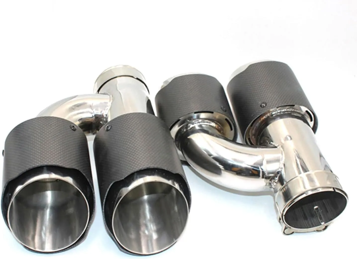 1Pair H Type Double Outlet Carbon Fiber Exhaust System Tip Universal Muffler Tips Dual tip Quad Tips Compatible For Akrapovic(73mm in-114mm out)