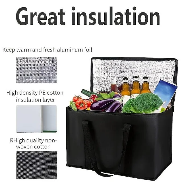 1pc Picnic Insulation Bag, Aluminum Foil Outdoor Large Insulated Grocery Shopping Bag, Reusable Bag, Warm Zipper, Foldable Handbag, Cooler, Cold And Hot Food Transportation