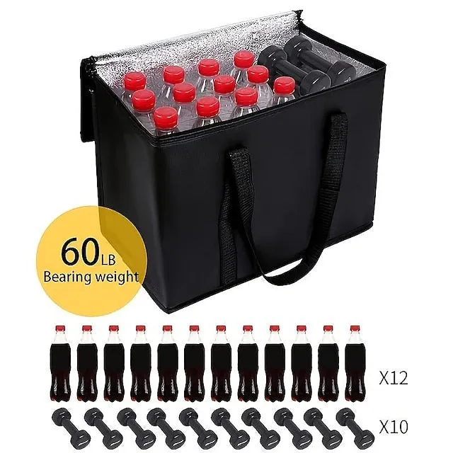1pc Picnic Insulation Bag, Aluminum Foil Outdoor Large Insulated Grocery Shopping Bag, Reusable Bag, Warm Zipper, Foldable Handbag, Cooler, Cold And Hot Food Transportation