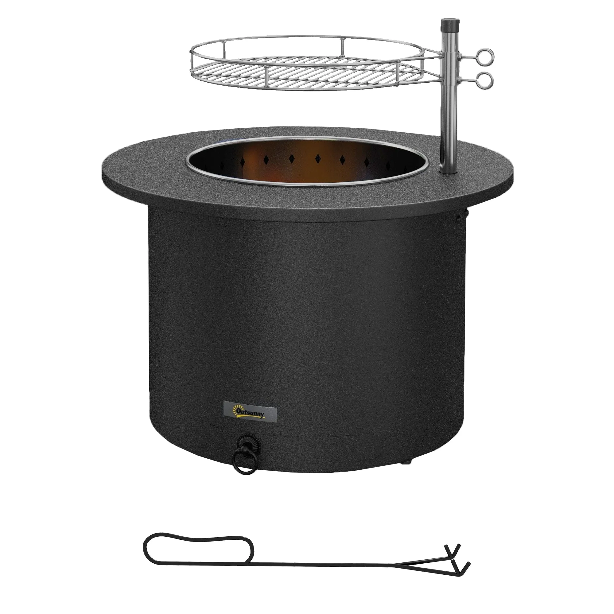 2-in-1 Smokeless Firepit, Stainless Steel Bonfire Stove, Poker, Ash Tray, Black