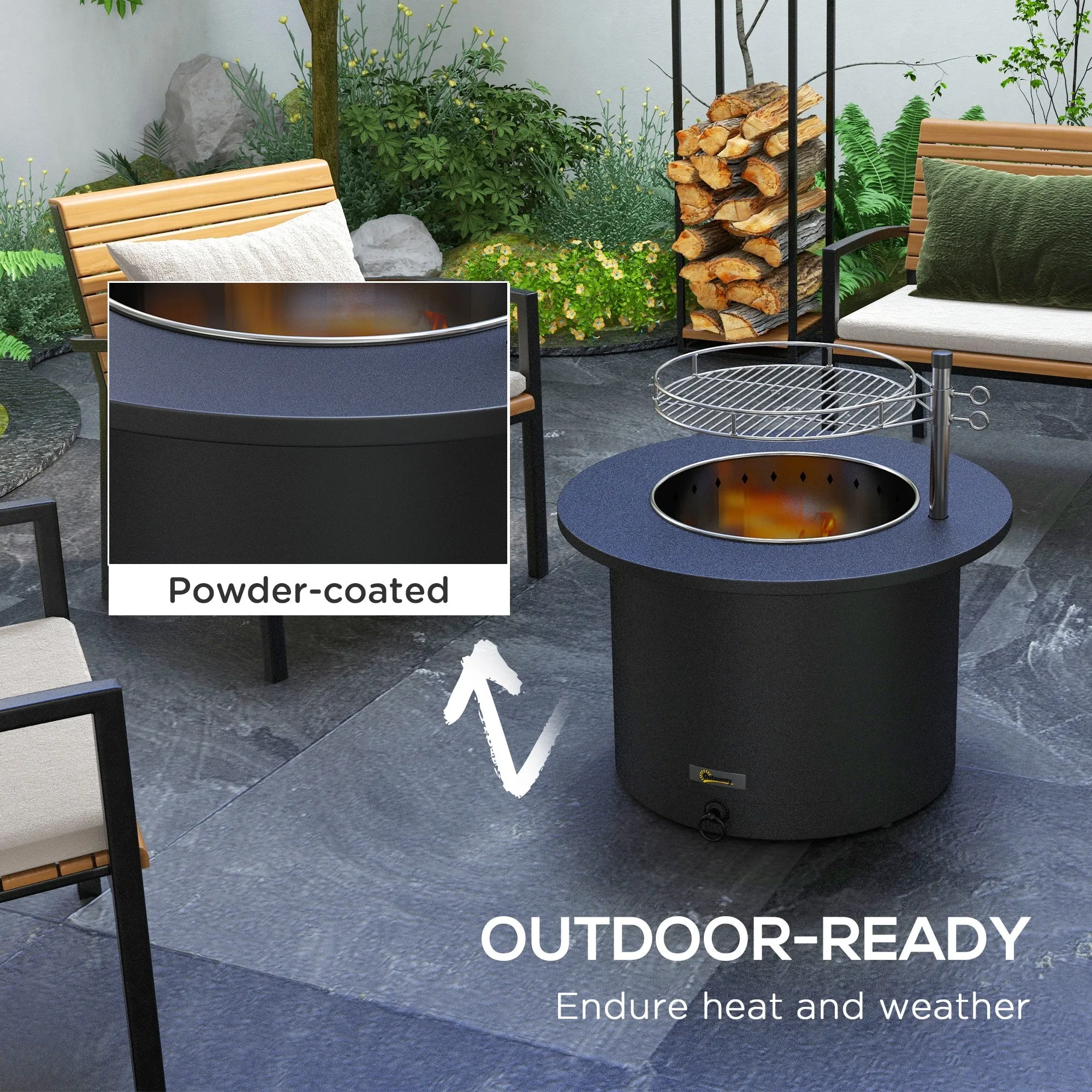 2-in-1 Smokeless Firepit, Stainless Steel Bonfire Stove, Poker, Ash Tray, Black