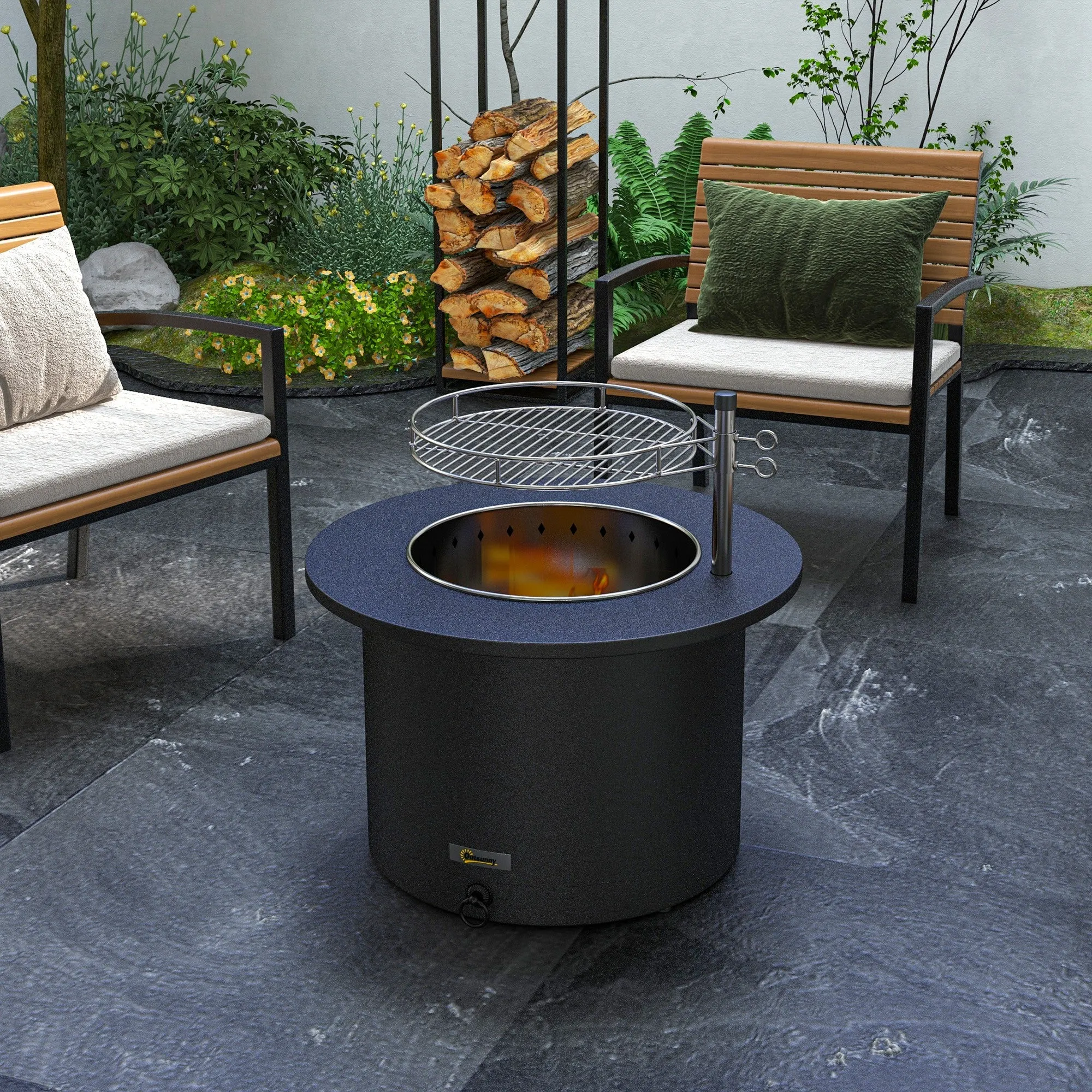 2-in-1 Smokeless Firepit, Stainless Steel Bonfire Stove, Poker, Ash Tray, Black