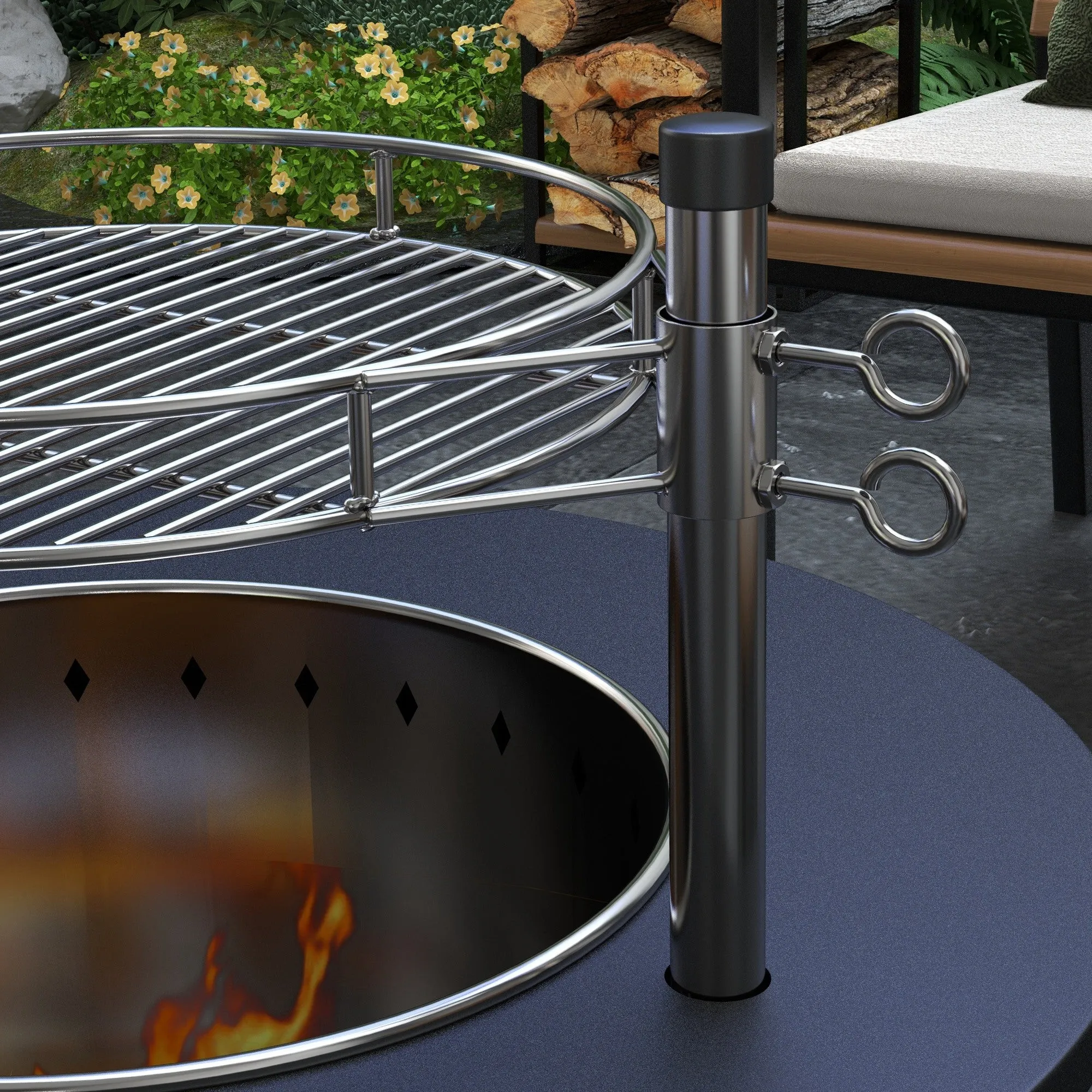 2-in-1 Smokeless Firepit, Stainless Steel Bonfire Stove, Poker, Ash Tray, Black