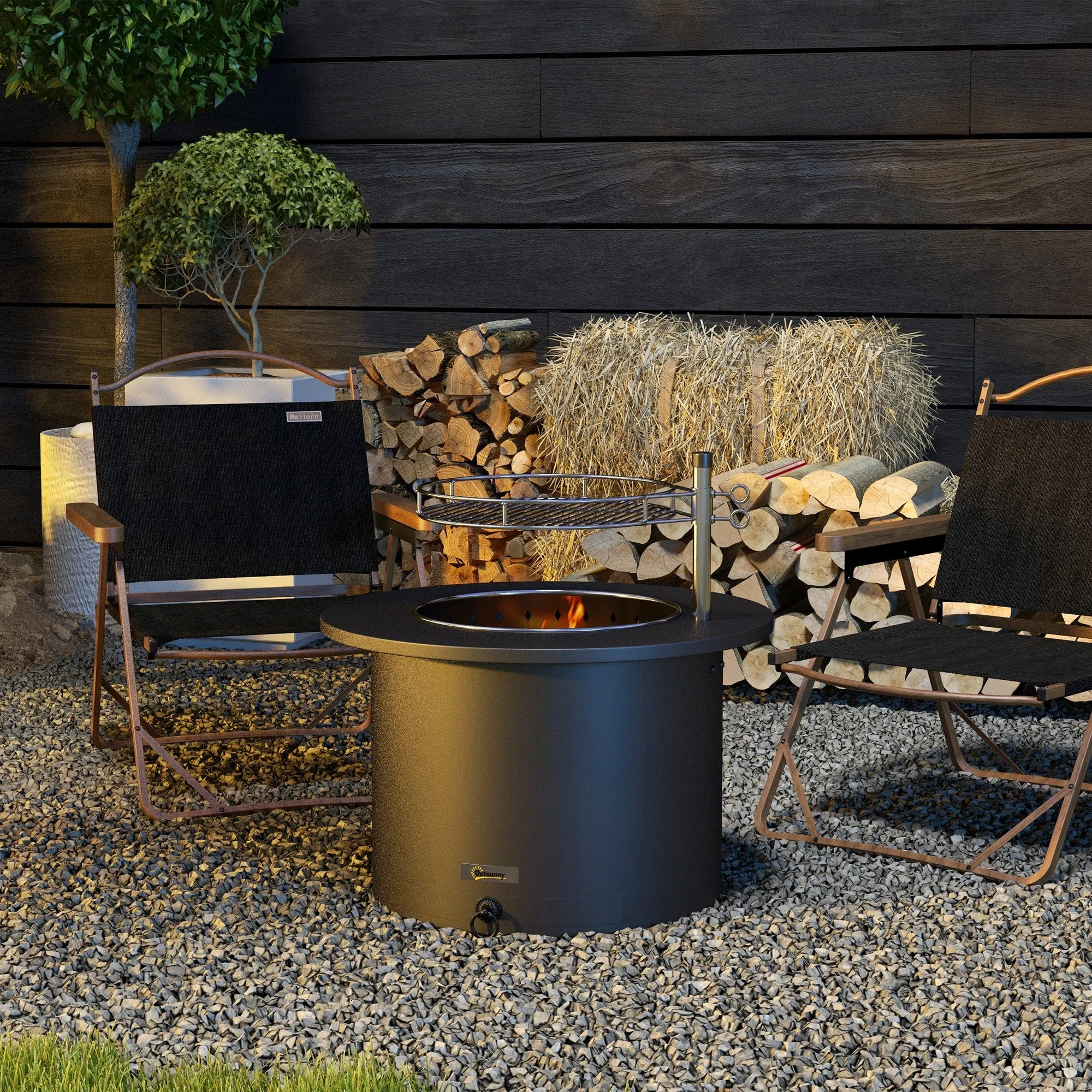 2-in-1 Smokeless Firepit, Stainless Steel Bonfire Stove, Poker, Ash Tray, Black