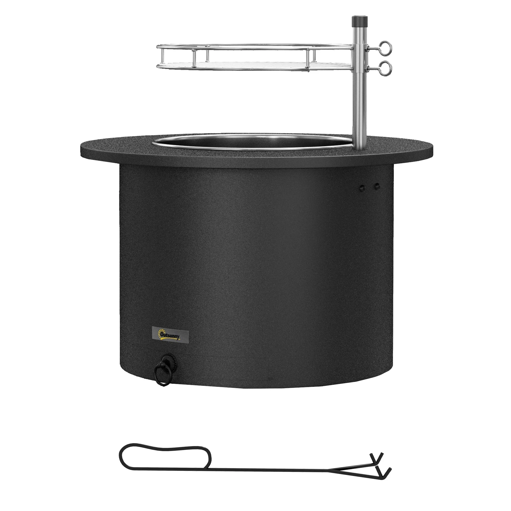 2-in-1 Smokeless Firepit, Stainless Steel Bonfire Stove, Poker, Ash Tray, Black
