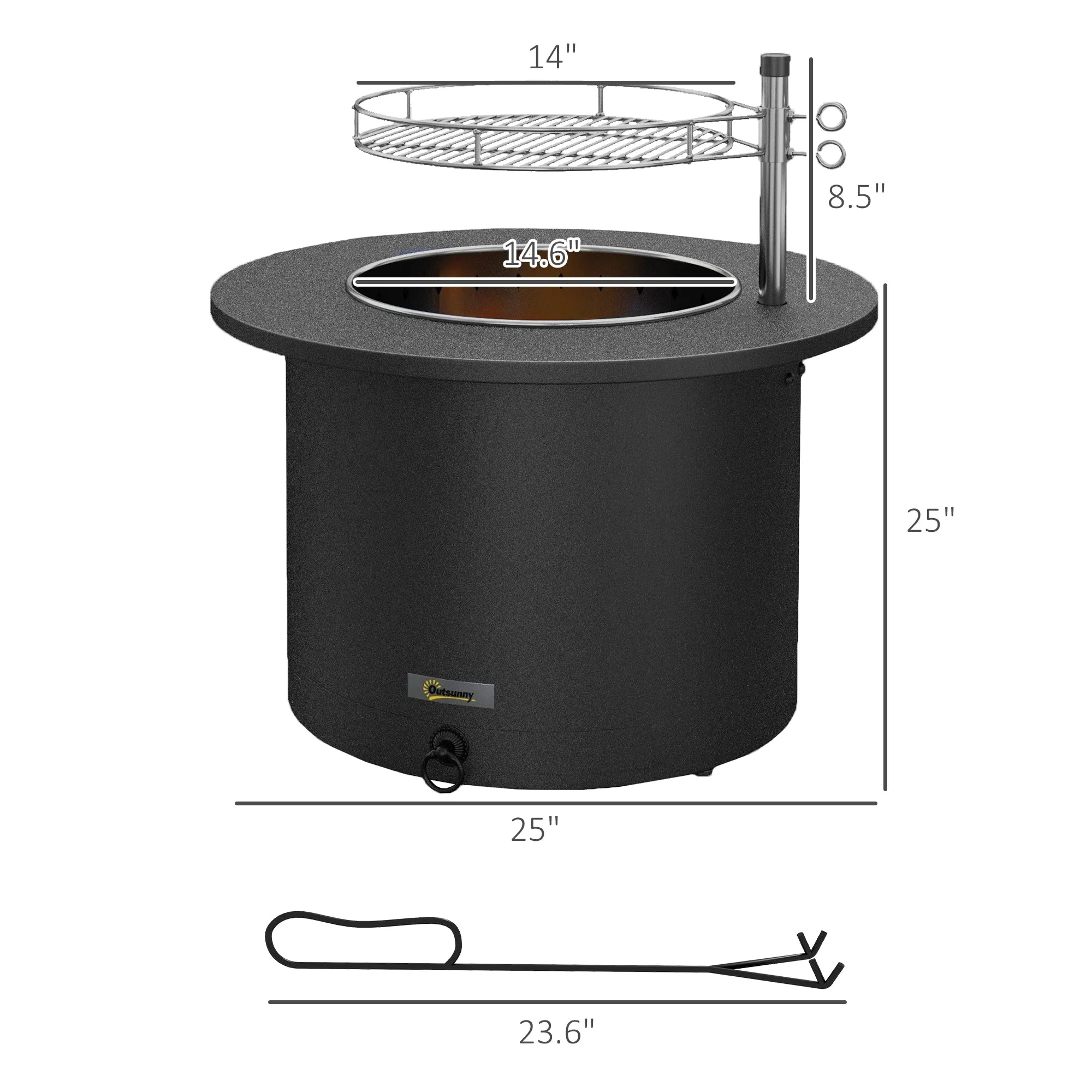 2-in-1 Smokeless Firepit, Stainless Steel Bonfire Stove, Poker, Ash Tray, Black