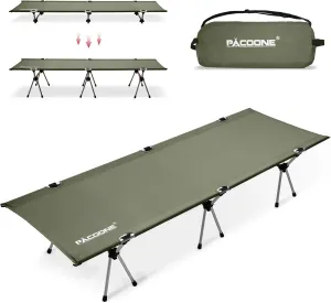2-in-1 Ultralight Folding Camping Cot with Leg Extenders, Military Camping Cots Bed, Heavy Duty Folding Sleeping Camping Cot for Backpacking Hiking Travel Tent, Support 330 Lbs(Green)