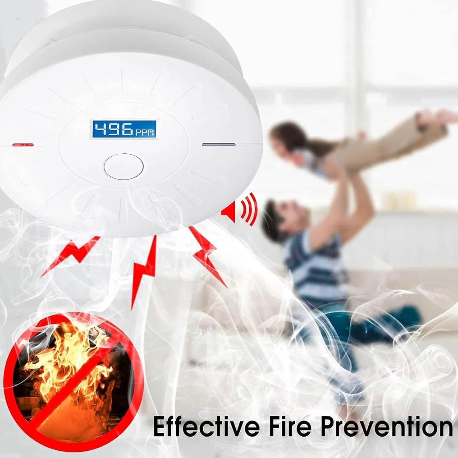 2 Pack 10 Year Battery Operated Smoke and Carbon Monoxide Detector, Portable Fire Co Alarm for Home and Kitchen (White)