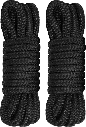 2 Pack 1/2" x 15' Dock Lines - Marine Grade Nylon Boat Rope with 12" Loop for Docking and Mooring - Double Braided Boat Lines, High Strength, Easy Handling, Fray Resistant - Black