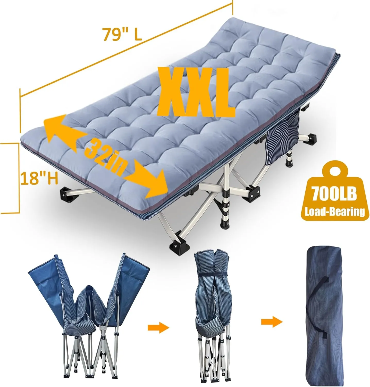 2 Pack 32" Wide Oversize XXL Camping Cot with Mattress Comfortable Cots for Adults Extra Wide Cots for Sleeping Folding Cot Heavy Duty with Carry Bag for Home Office Outdoor Indoor