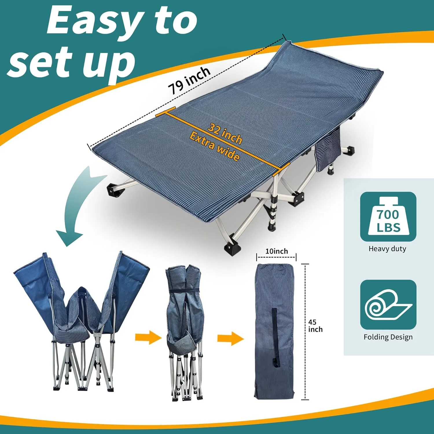 2 Pack 32" Wide Oversize XXL Camping Cot with Mattress Comfortable Cots for Adults Extra Wide Cots for Sleeping Folding Cot Heavy Duty with Carry Bag for Home Office Outdoor Indoor