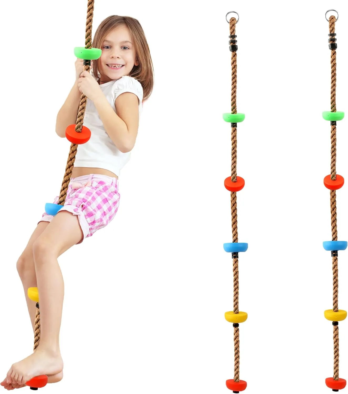 2 Pack 6.59ft Climbing Rope with Knots - Colorful Playground Rope Swing for Kids - Outdoor Swing Set Accessories