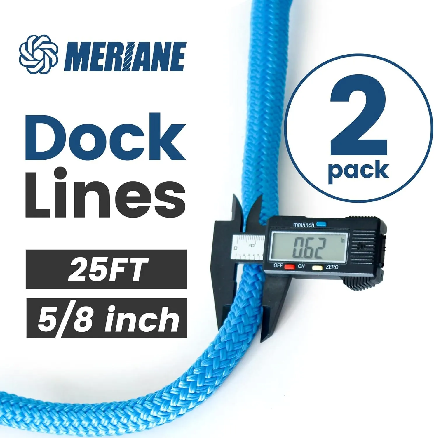 2 Pack Blue Boat Dock Lines Ropes, Marine-Grade Premium Double Braided Nylon Boat Lines, Boat Ropes with 12" Eyelet for Boat & Pontoon 1/2"/5/8" 25ft/35ft