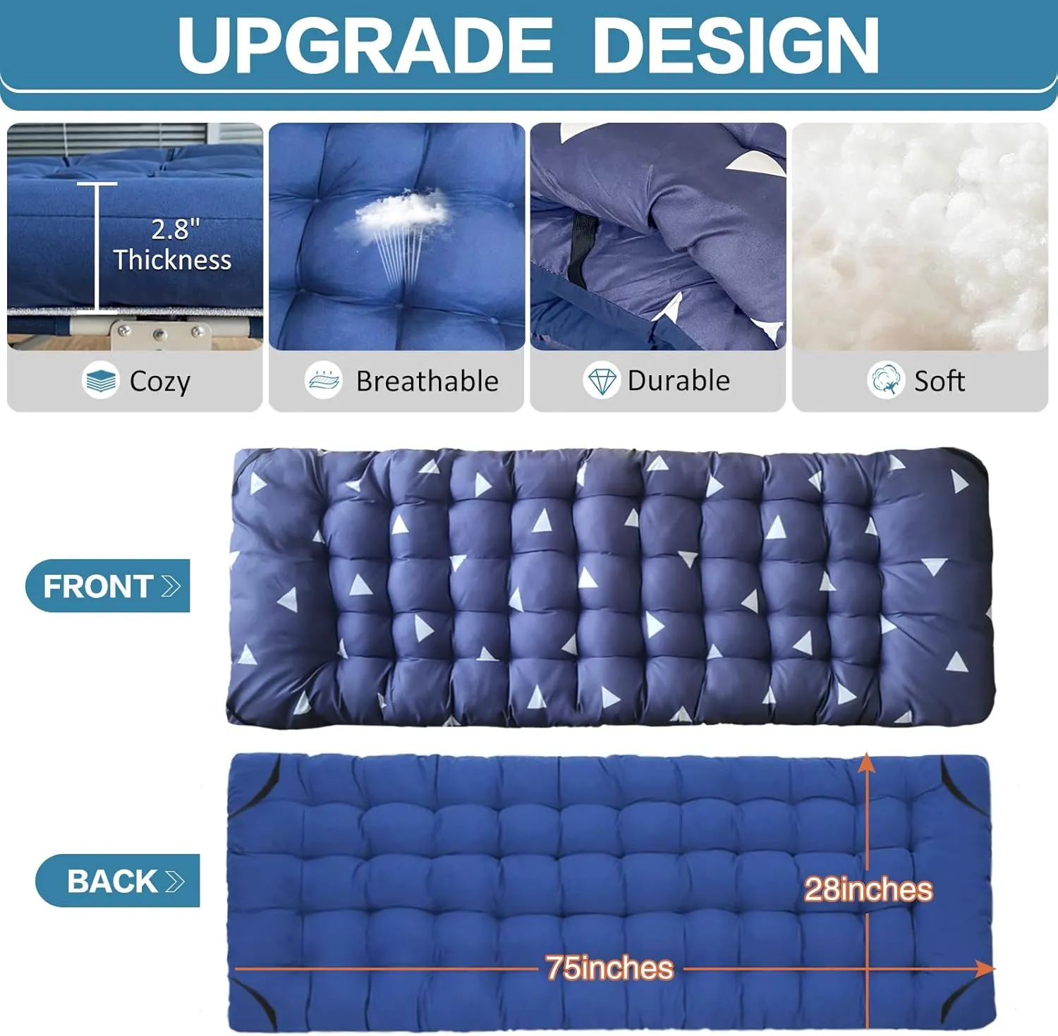 2 Pack Camping Cot with Mattress Comfortable Cot Bed Folding Cot Heavy Duty Cots for Sleeping with Carry Bag for Adults Kids Guest Bed Outdoor Indoor Home