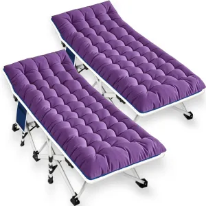 2 Pack Camping Cot with Mattress Comfortable Sleeping Cots with Carry Bag Camping Bed Heavy Duty Folding Cot for Adults Guest Bed Home Office Nap Outdoor Indoor