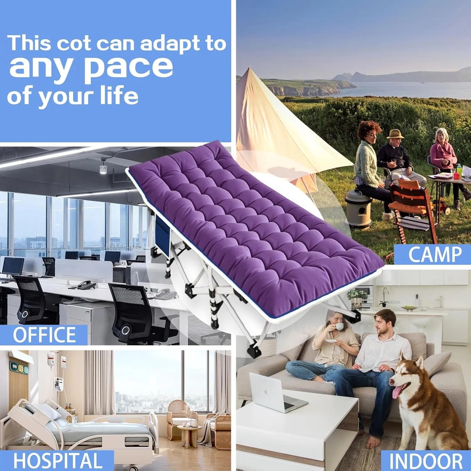 2 Pack Camping Cot with Mattress Comfortable Sleeping Cots with Carry Bag Camping Bed Heavy Duty Folding Cot for Adults Guest Bed Home Office Nap Outdoor Indoor
