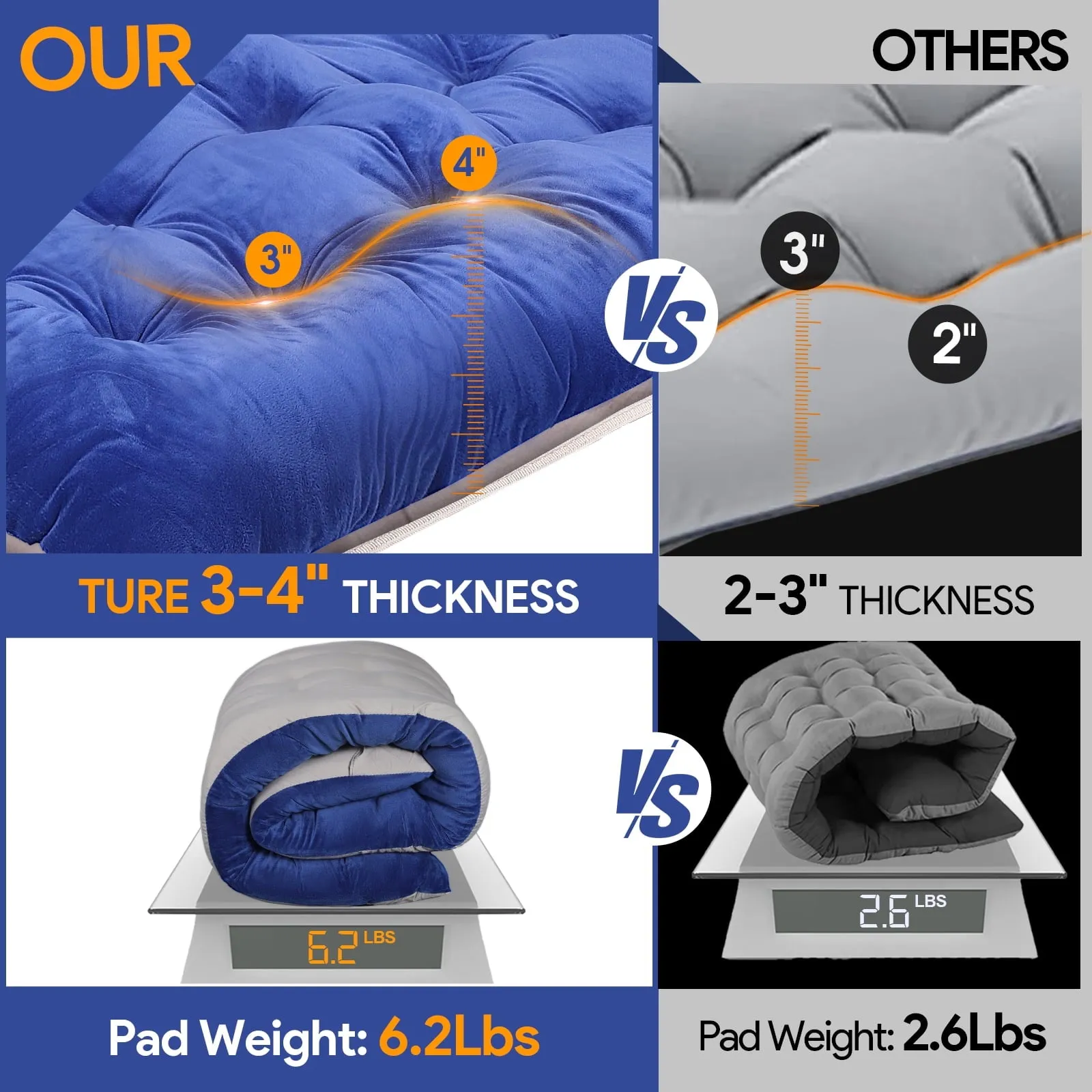 2 Pack Camping Sleeping Cot for Adults Kids with Double-Sided 4in Extra Thick Mattress, Portable Folding Camp Sleep Cots Beds, XL-75x28in, Black & Blue