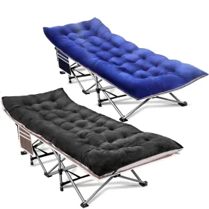 2 Pack Camping Sleeping Cot for Adults Kids with Double-Sided 4in Extra Thick Mattress, Portable Folding Camp Sleep Cots Beds, XL-75x28in, Black & Blue