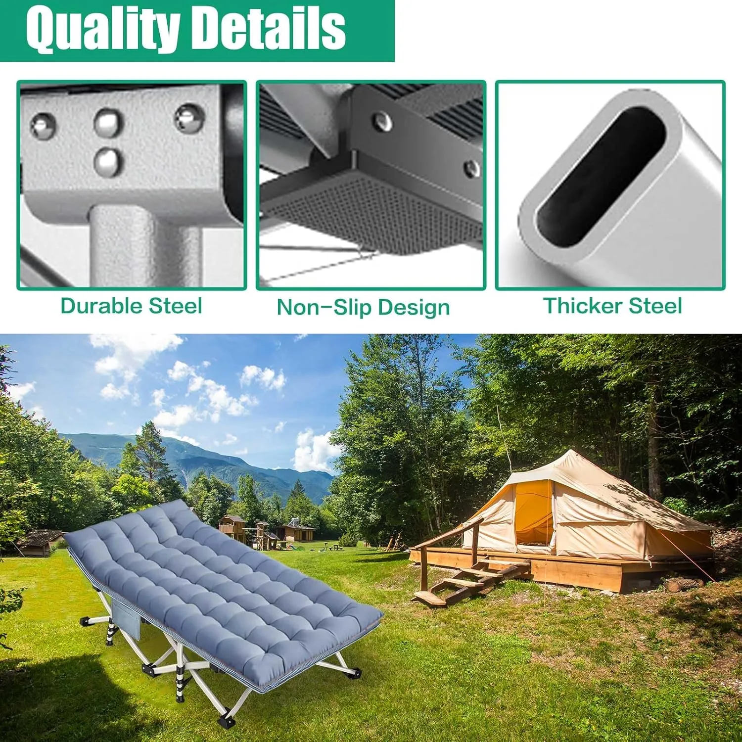 2 Pack Extra Large Cot 79" L x 32" W x 18" H Camping Cot with Comfortable Mattress for Adults Oversize XXL Cots for Camping Bed Folding Cot Heavy Duty with Carry Bag for Outdoor Indoor Home