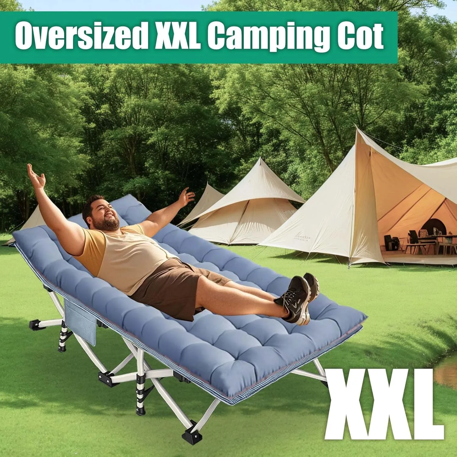 2 Pack Extra Large Cot 79" L x 32" W x 18" H Camping Cot with Comfortable Mattress for Adults Oversize XXL Cots for Camping Bed Folding Cot Heavy Duty with Carry Bag for Outdoor Indoor Home